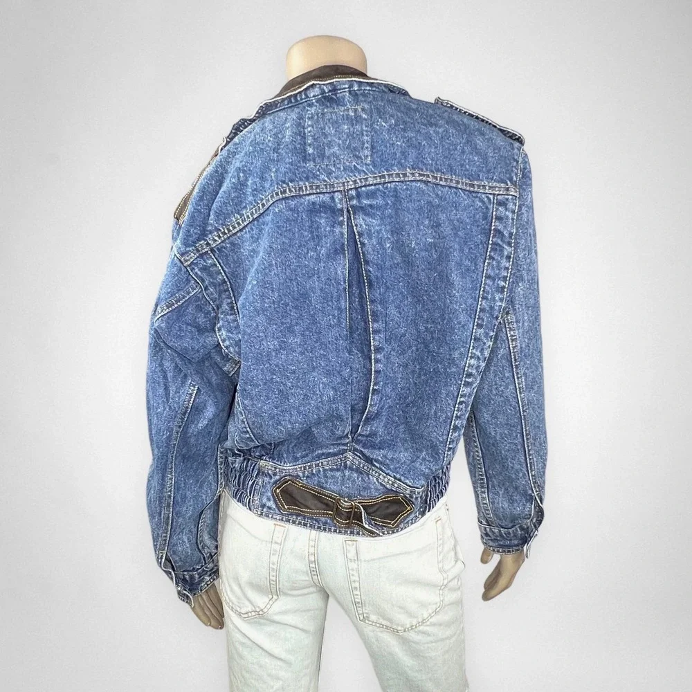 Vintage 80s NEW YORK GIRL Denim‎ Bomber Jacket S